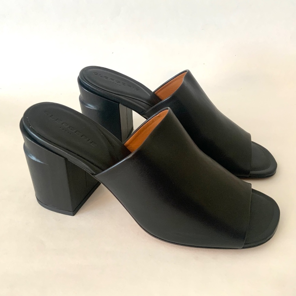 ROBERT CLERGERIE ALLEGRIA MULE BLACK LEATHER block Heel Open Toe Slip On Sandals - Picture 9 of 16
